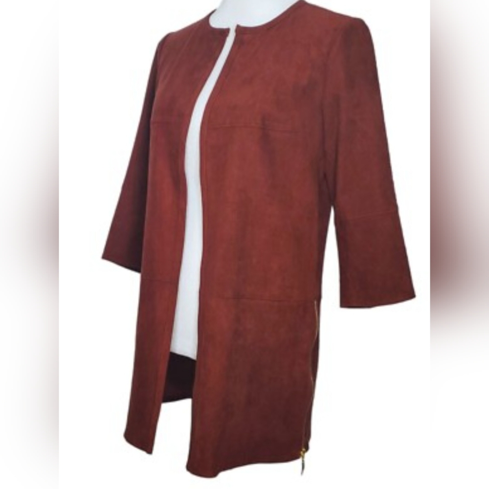 Chicos Rich Mohogany 3/4 Sleeve Jacket Topper Faux Suede Sz 0 NWOT